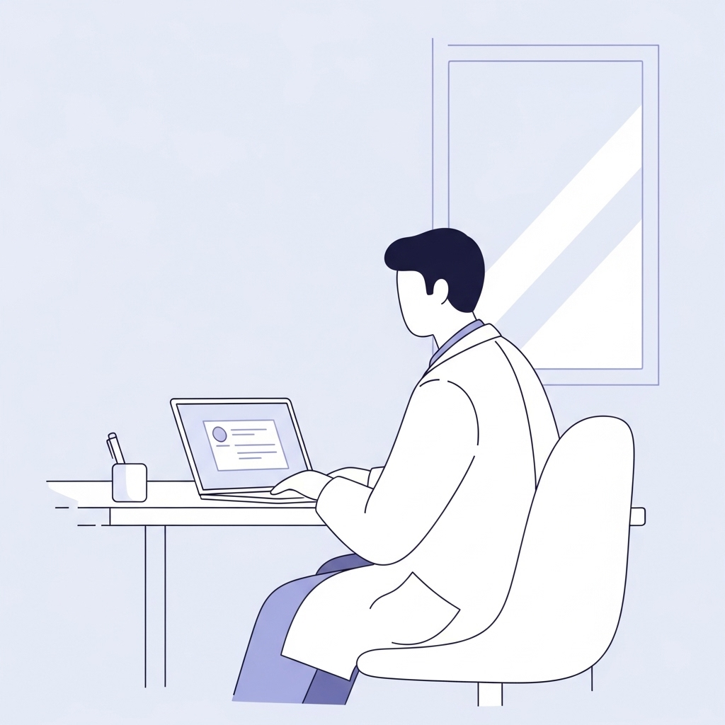 Medico che lavora al computer